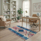 Blue Teal Southwestern Geometric Runner Rug