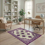 Purple Ornate Floral Border Rug