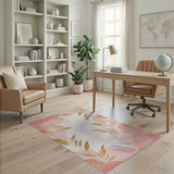 Blush Pink Gold Leaf Watercolor Area Rug