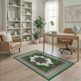 Green and Pink Persian Floral Medallion Rug