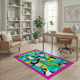 ODIKA Playful Cartoon Penguin Washable Rug - Low Pile Non-Slip Kids Area Carpet