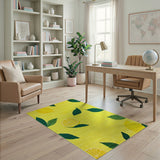 Zesty Lemon Slices Leaves Yellow Area Rug
