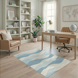 ODIKA Blue Abstract Wave Washable Area Rug - Low Pile, Non-Slip, Pet Friendly