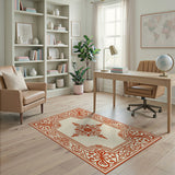 Ornate Red Floral Border Cream Area Rug