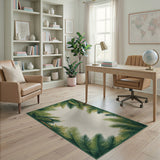 Green Palm Frond Border Coastal Area Rug