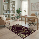 Ornate Gold Border Maroon Area Rug