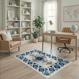 Intricate Teal Blue Persian Floral Rug