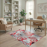 Pink Flamingo Palm Leaf Coastal Rug