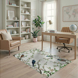 ODIKA Washable Chinoiserie Bird & Blossom Vintage Low Pile Area Rug