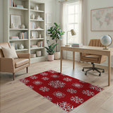 Festive Red Snowflake Pattern Red Area Rug