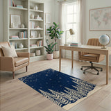 ODIKA Washable Navy Blue Winter Forest Pine Tree Area Rug - Low Pile Non-Slip Rug