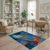 Abstract Teal Blue Orange Modern Area Rug