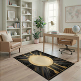 Black and Gold Radiant Geometric Area Rug