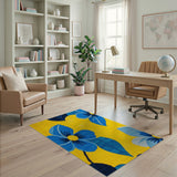 Sunny Yellow Rug with Bold Blue Flowers