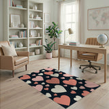 Playful Pink Hearts Scatter Rug on Black