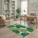 Tropical Botanical Green Monstera Washable Area Rug