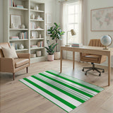 Bold Green White Vertical Stripe Area Rug