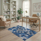 Modern Blue Gray Geometric Block Area Rug
