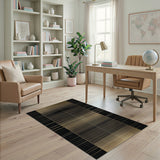 Gold Stripe Black Border Geometric Rug