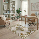 Cream Gold Ornate Medallion Area Rug
