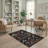 Navy Orange Heritage Tribal Geometric Rug