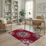 Rich Crimson Persian Floral Mandala Rug