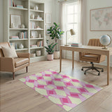 Pink Diamond Lattice Geometric Rug