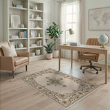 Ornate Beige and Neutral Ornate Beige Floral Medallion Area Rug
