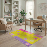 Playful Smiley Faces Kids Area Rug in Yellow Pink Purple