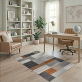 Modern Geometric Grey Area Rug with Orange Accents