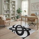 Modern Black Swirl Geometric Area Rug