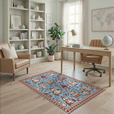 Whimsical Cartoon Cats Snowmen Houses Blue Area Rug