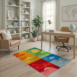 Happy Sun Multi-Color Cartoon Area Rug