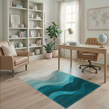 Teal Ombre Wave Abstract Area Rug