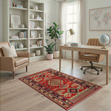 Red Vibrant Red Persian Geometric Area Rug