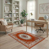 Ornate Terracotta Persian Area Rug with Floral Medallion