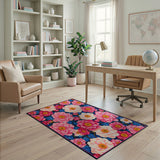 Vibrant Pink White Peony Floral Area Rug