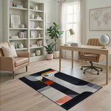 Abstract Geometric Modern Area Rug Black White Gold Orange