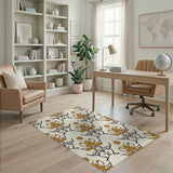 Vintage Gold Floral Damask Area Rug