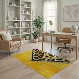 Yellow Leopard Print Shag Rug with Fringe