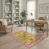 Vibrant Yellow Field Pink Floral Persian Rug