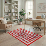 Playful Red Hearts Grid Area Rug