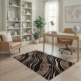 Black Gold Tiger Wave Area Rug