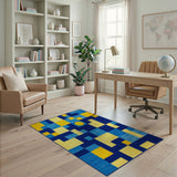 Bold Geometric Yellow Blue Area Rug