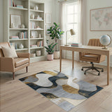 Abstract Wave Area Rug in Grey and Gold