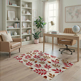 Autumn Red Leaves and Acorns Pattern Rug