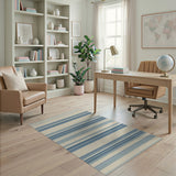 Blue Cream Horizontal Striped Area Rug