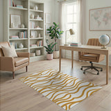 Golden Wavy Lines Abstract Area Rug