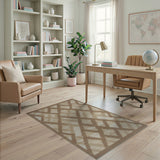 Beige and Neutral Beige Geometric Diamond Lattice Area Rug
