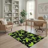 Neon Green Cannabis Leaf Pattern Area Rug